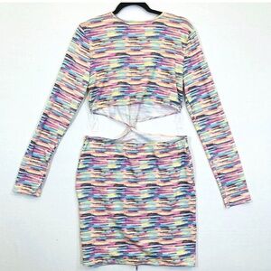 Rue21 Bodycon Cutout Tube Dress Rainbow Space Dye Long Sleeve Dress